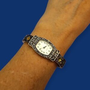 MZ BERGER Ornate Abalone Shell Cuff Watch